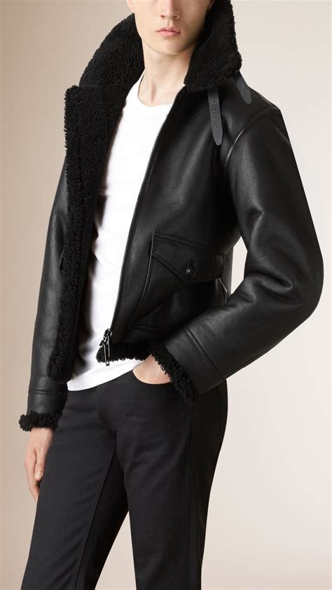 burberry black shearling|shearling aviator jacket men's.